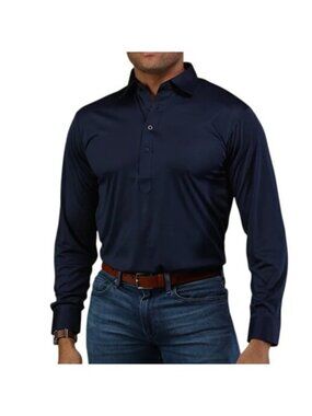 NWT Collars & Co Long Sleeve Polo Shirt 2XL Navy Dress Collar Performance Office